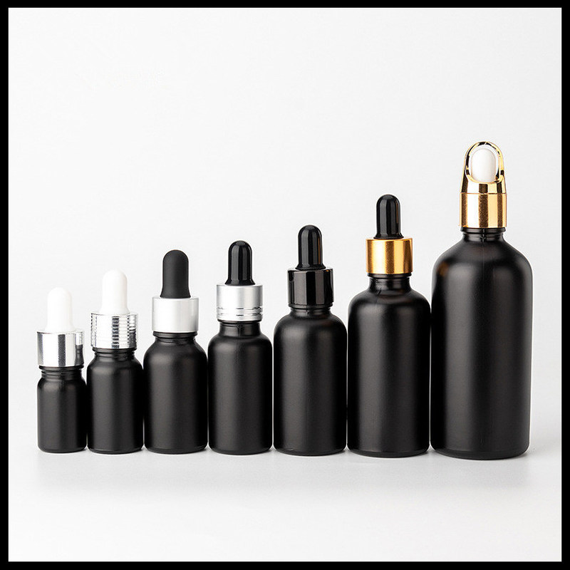 Black Frosted Color Essential Oil Glass Bottles Cosmetic Packaging