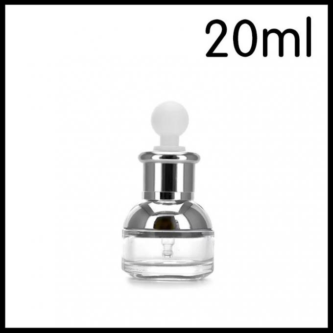 Transparent Glass Cosmetic Bottles Silver Shoulder Collar White Bulp Dropper Essential Oil Vials