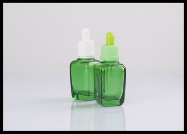 China Essential Oil Glass Dropper Bottle 30ml  Cosmetic  Amber Square Green Bottle supplier