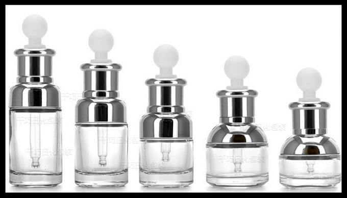 Transparent Glass Cosmetic Bottles Silver Shoulder Collar White Bulp Dropper Essential Oil Vials