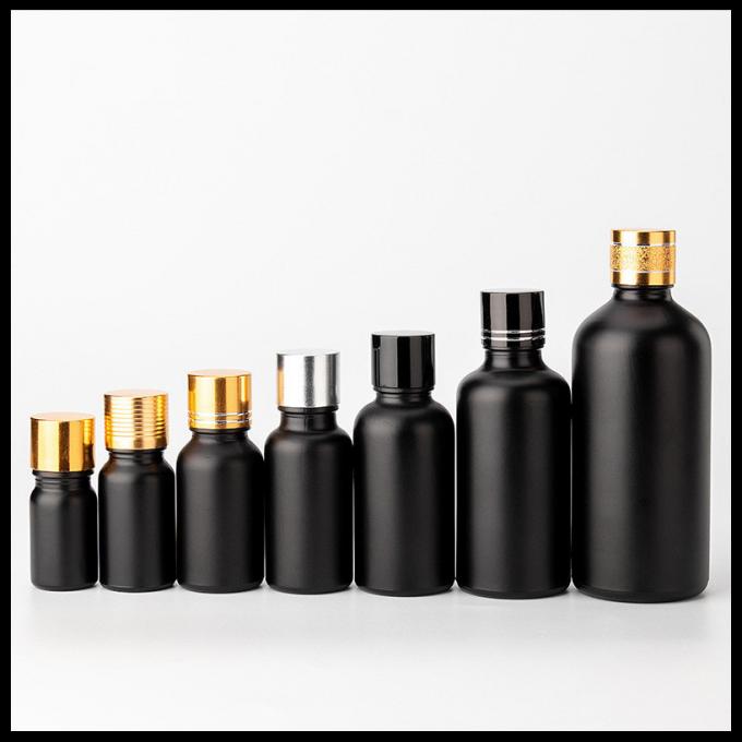 Black Frosted Color Essential Oil Glass Bottles Cosmetic Packaging Round Shape